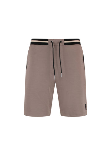 Men's brown shorts with drawstring waistband.