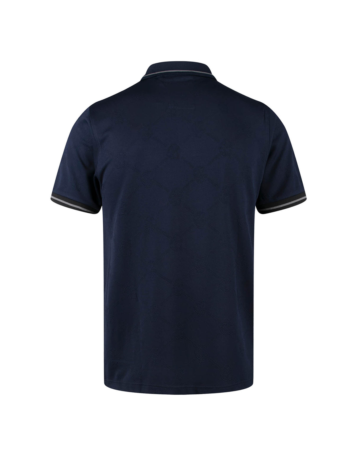 Men's navy polo shirt with polo collar.