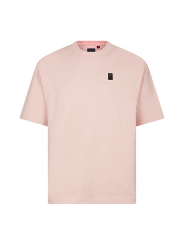 Men's relaxed-fit pink t-shirt with crew neck and short sleeves, front view