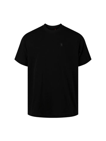 Men's relaxed-fit black t-shirt with crew neck and short sleeves, front view