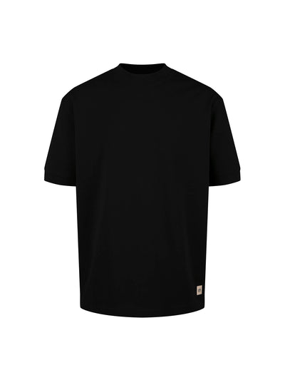 Men's black t-shirt with crew neck and short sleeves - front view.