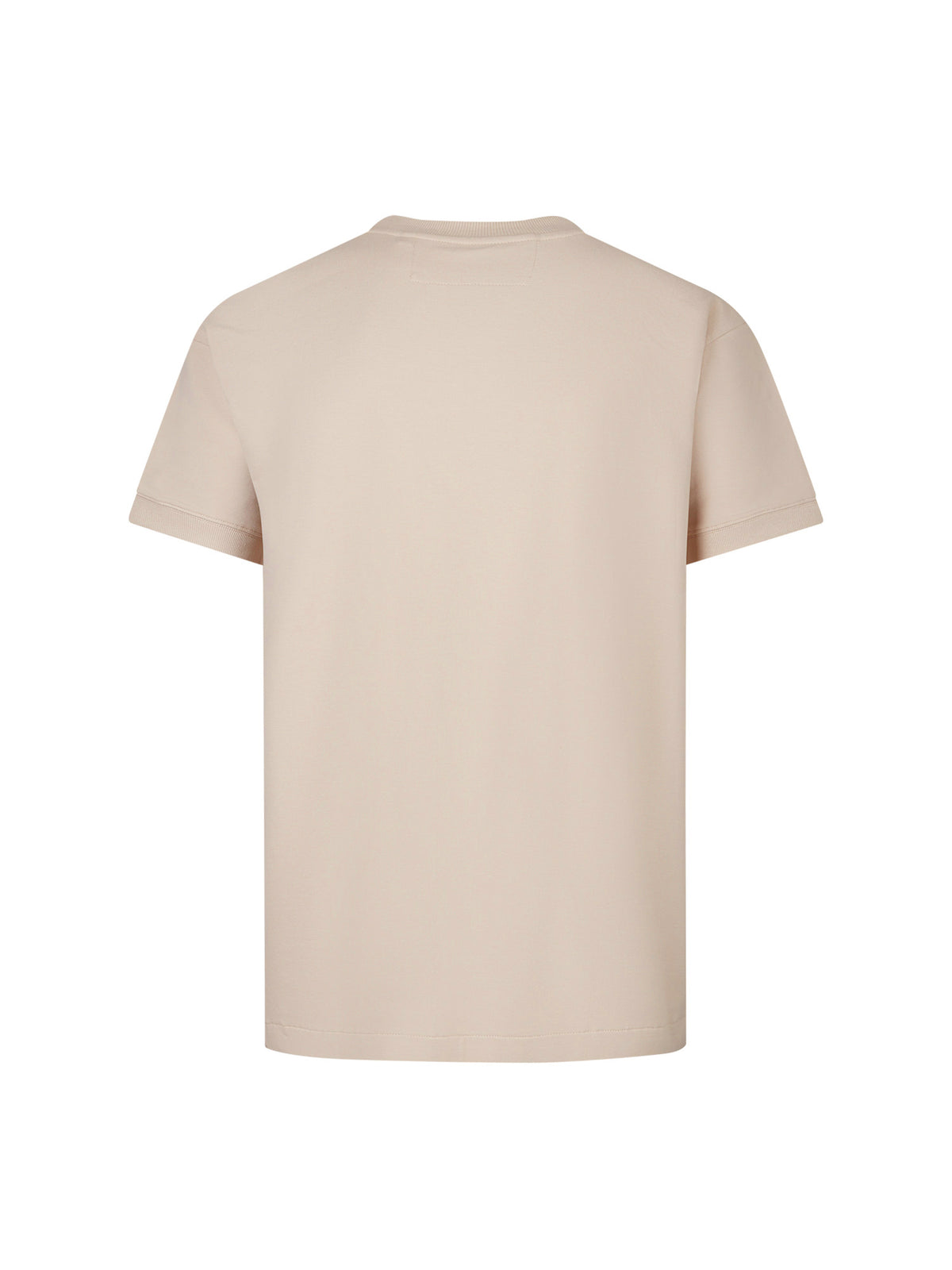 Men's relaxed-fit beige t-shirt with crew neck and short sleeves, back view