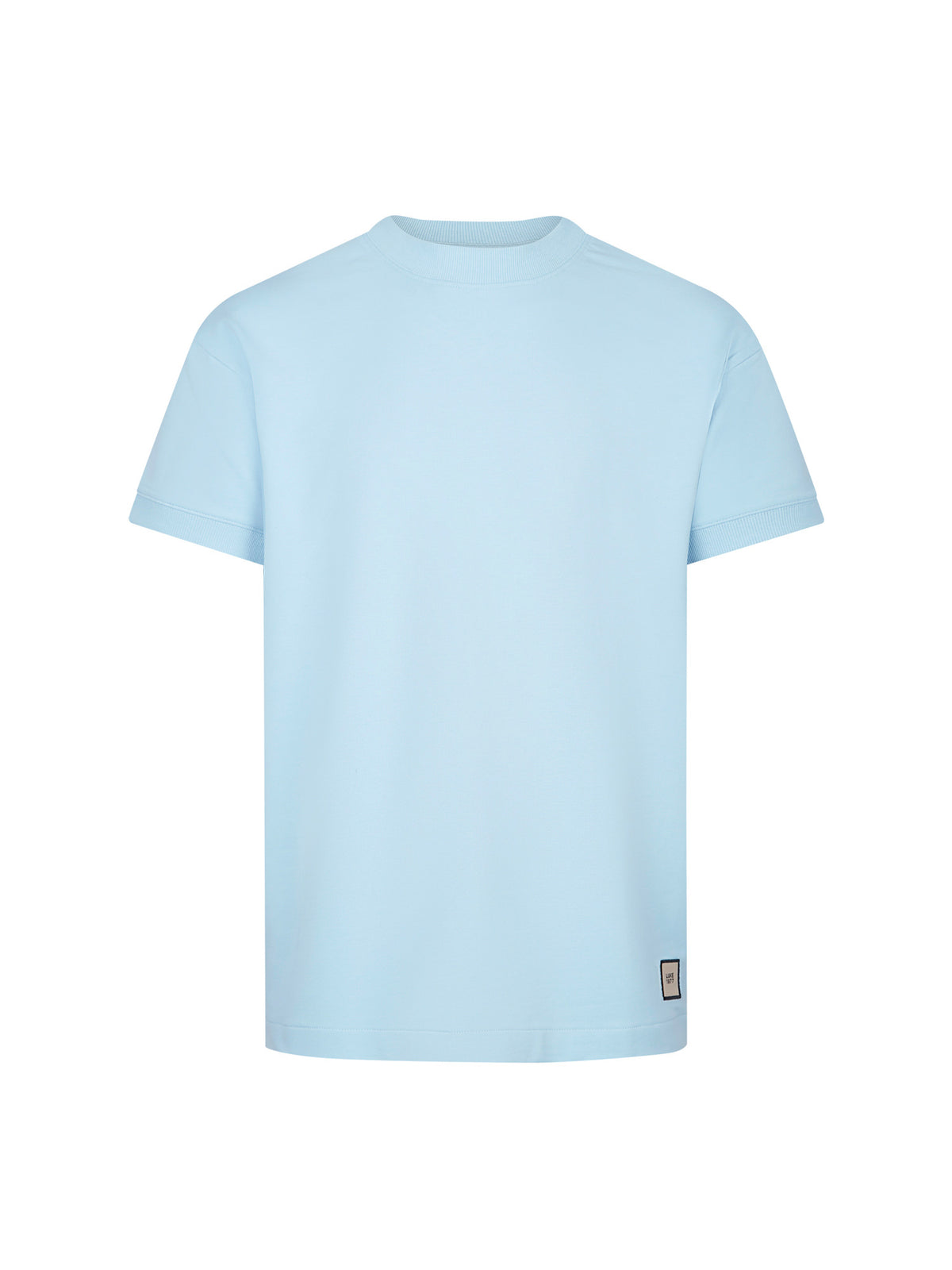 Men's relaxed-fit blue t-shirt with crew neck and short sleeves, front view