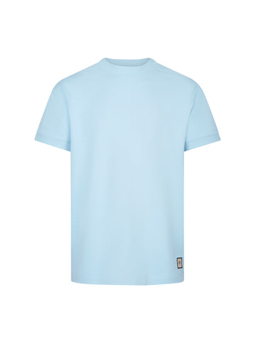 Men's relaxed-fit blue t-shirt with crew neck and short sleeves, front view