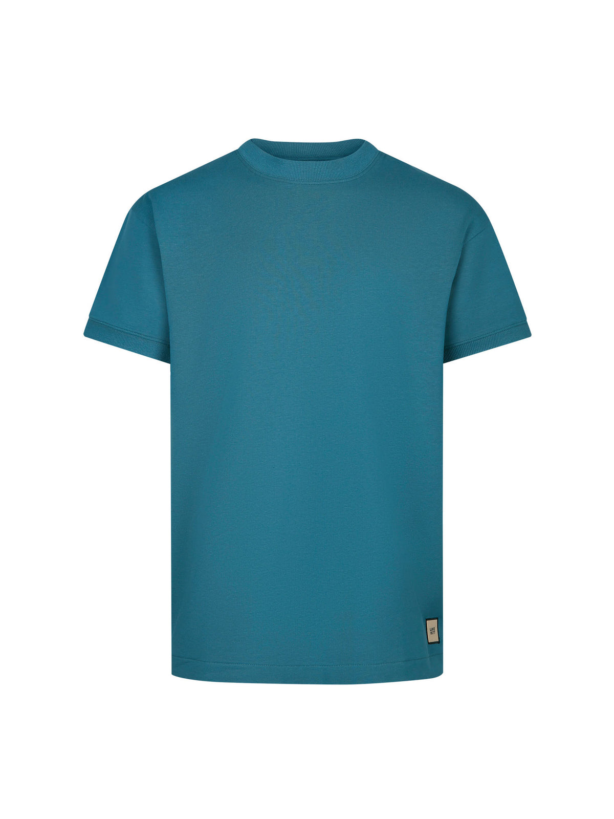 Men's relaxed-fit blue t-shirt with crew neck and short sleeves, front view