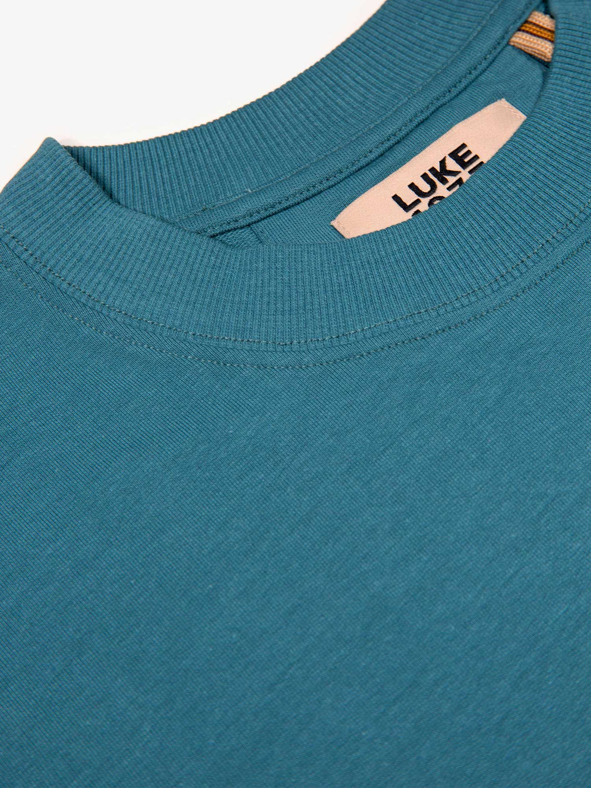 Men's relaxed-fit blue t-shirt with crew neck and short sleeves, detail view 1
