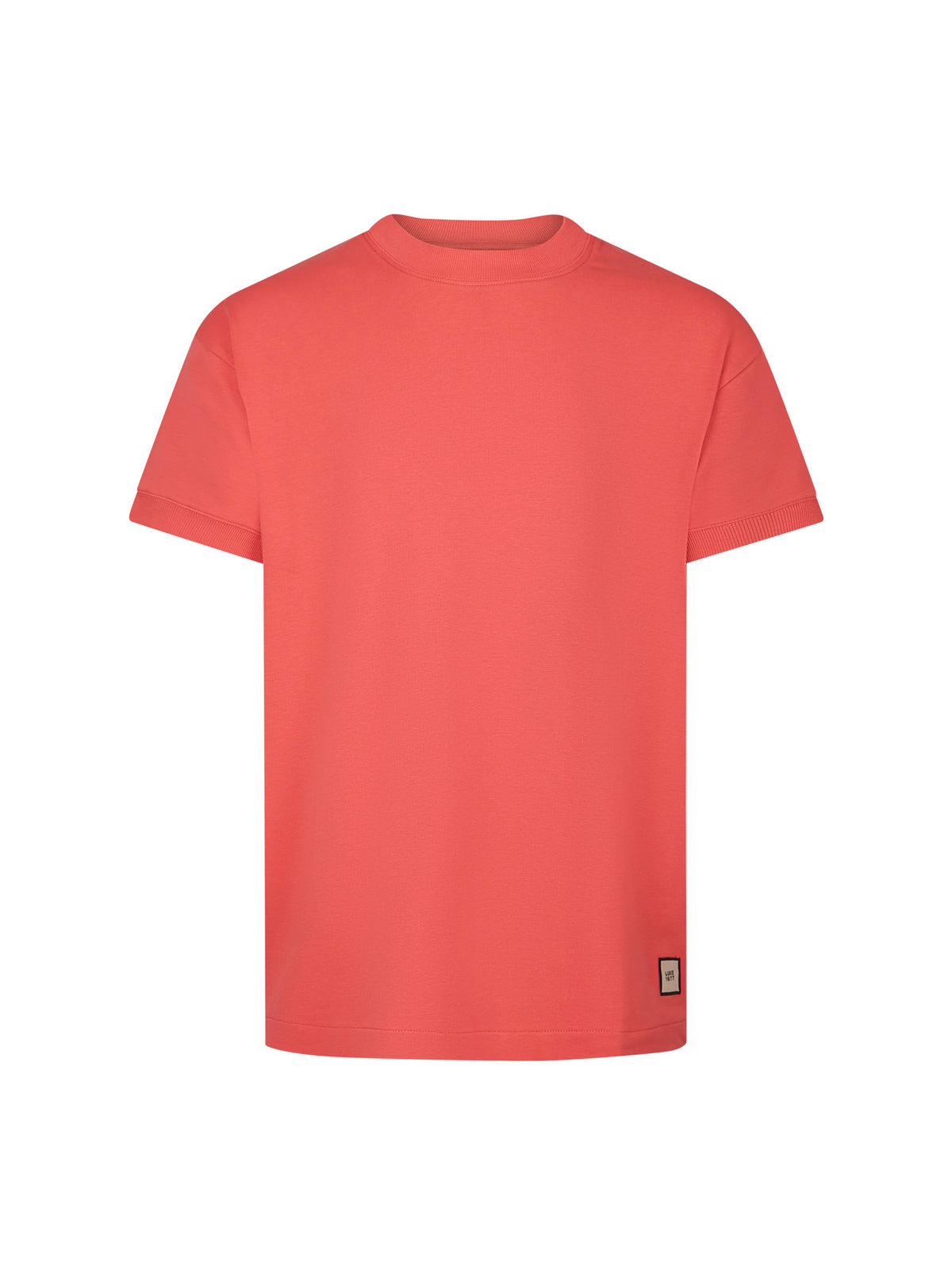 Men's relaxed-fit red t-shirt with crew neck and short sleeves, front view