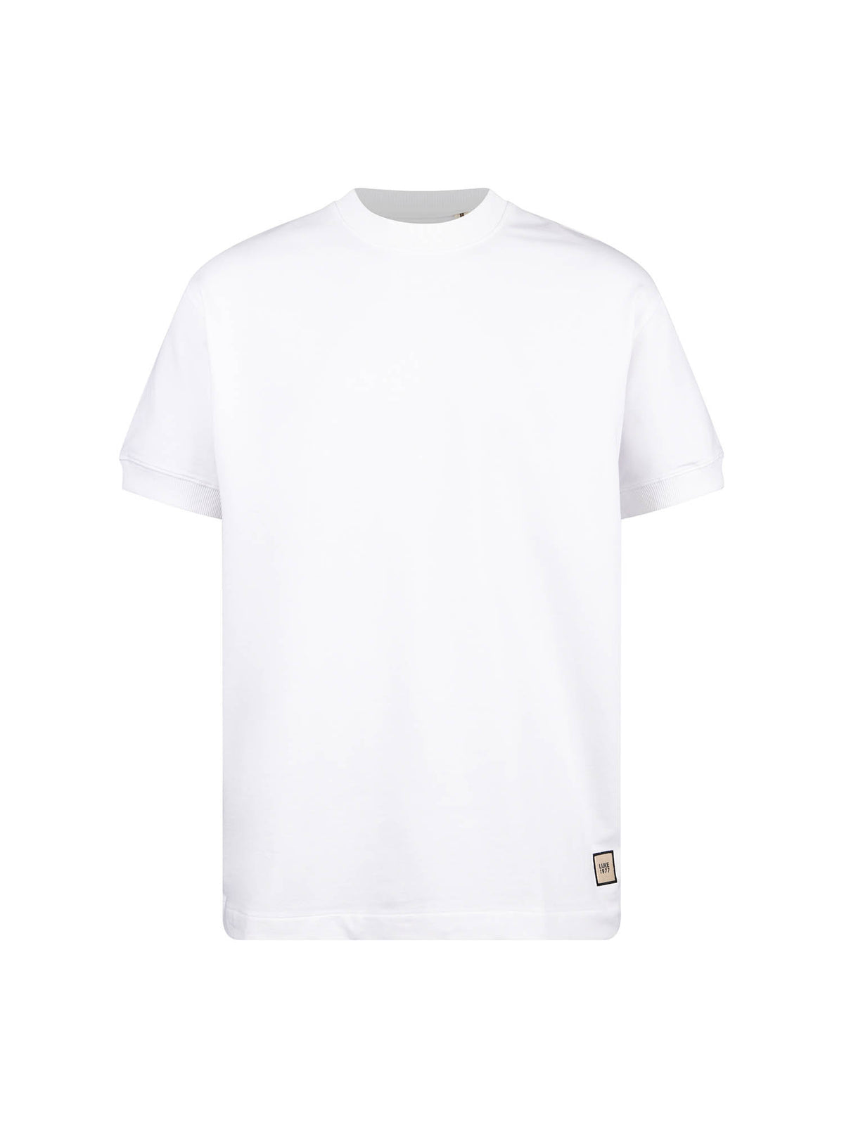 Men's white t-shirt with crew neck and short sleeves - front view.