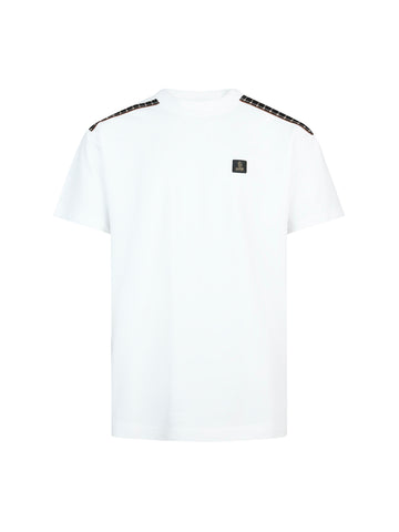 LUKE 1977 Glen men's relaxed fit heavyweight t-shirt in white with check shoulder panels