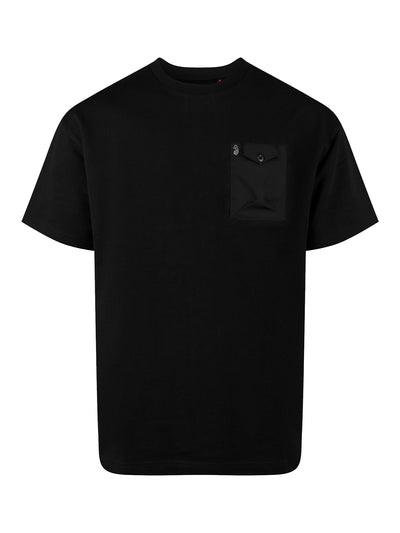 Men's black t-shirt with crew neck and short sleeves.