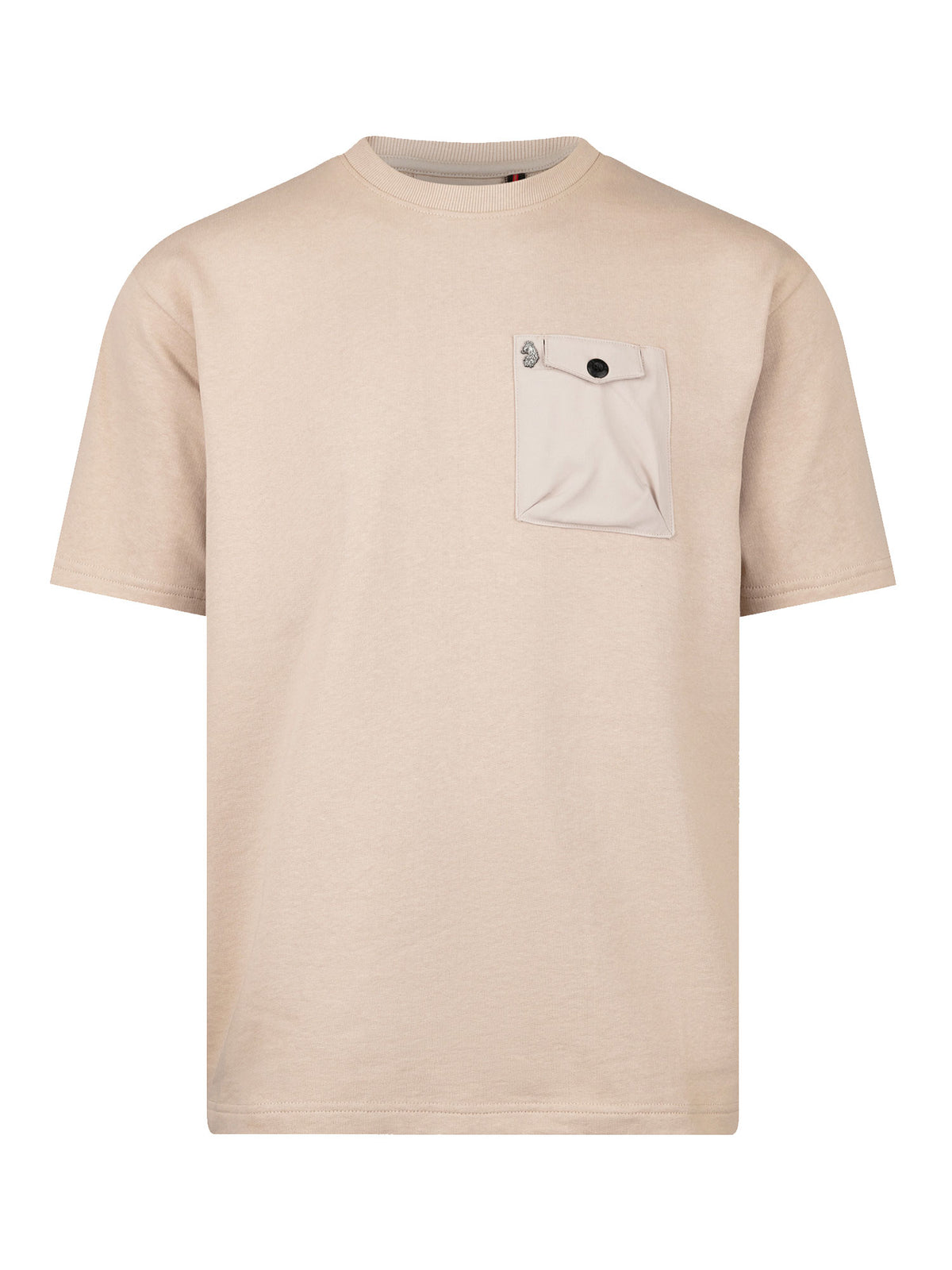 Men's beige t-shirt with crew neck and short sleeves.