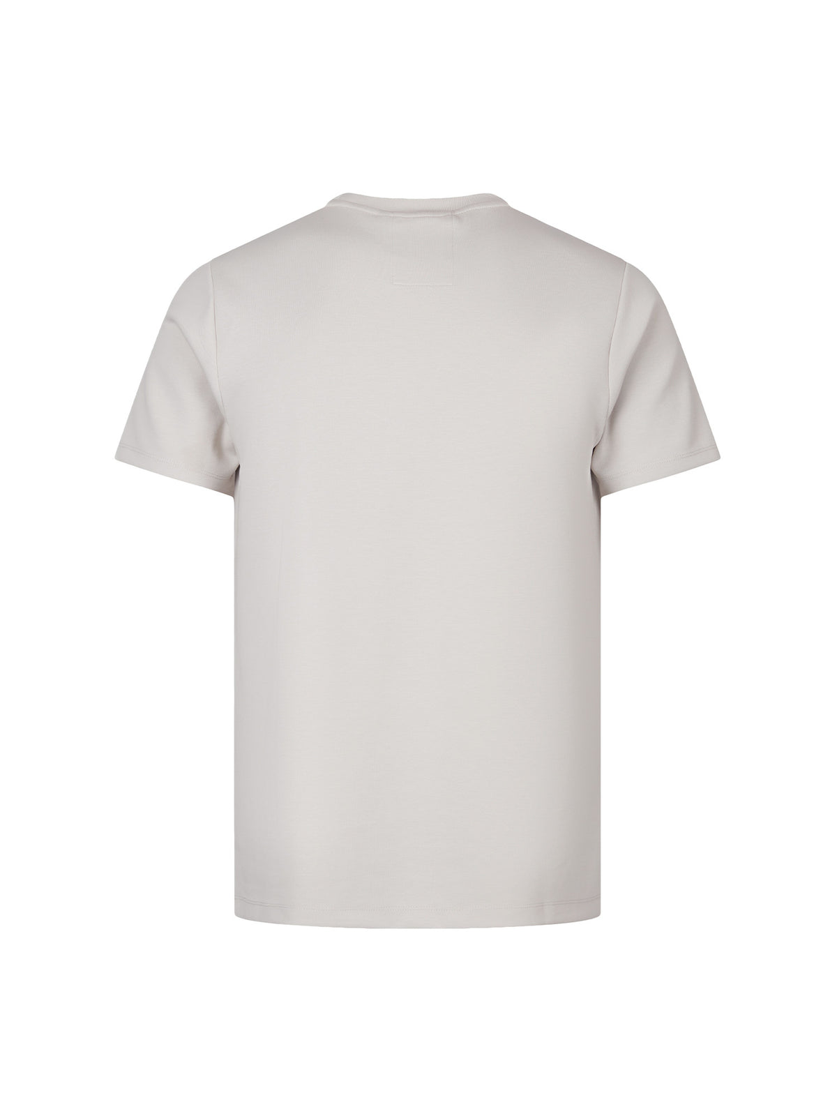 Men's grey t-shirt with crew neck and short sleeves, side view