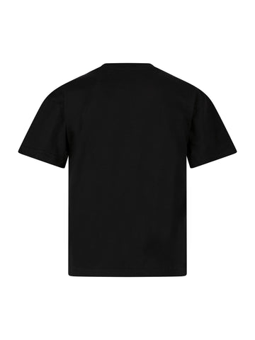 Boy's black cotton t-shirt  with printed logo, back view