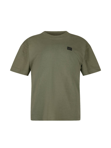 Boy's green cotton t-shirt  with printed logo, front view