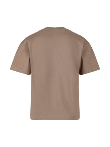 Boy's brown cotton t-shirt  with printed logo, back view