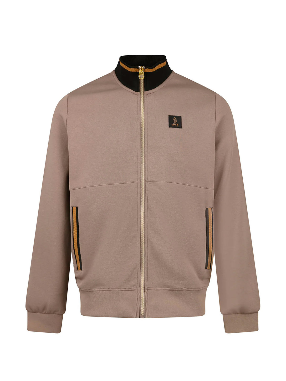 Men's brown sweatshirt with mock neck.