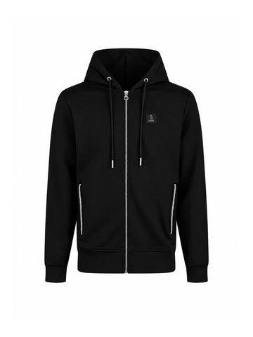 LUKE 1977 Makati men's zip through hoodie in black with silver honeycomb stripe zip pockets