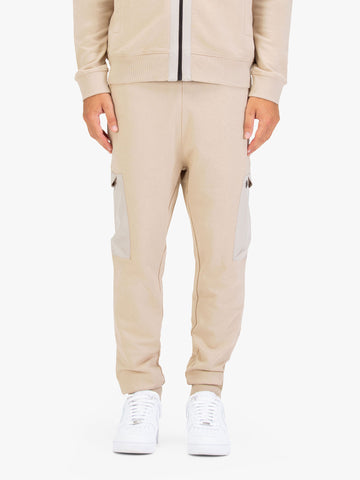 Men's beige joggers.