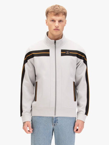Men's grey sweatshirt with front pocket, worn by a model, front view