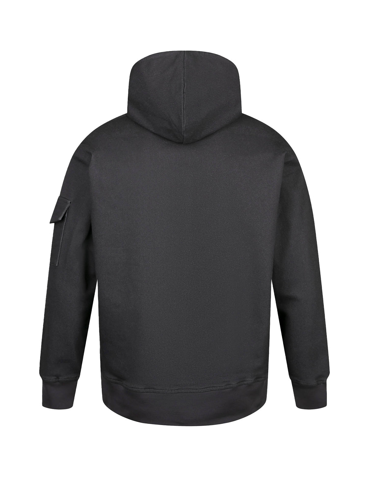 Men's grey hoodie with front pocket and drawstring hood.