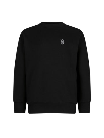 Boy's black sweatshirt with crew neck and cotton, front view