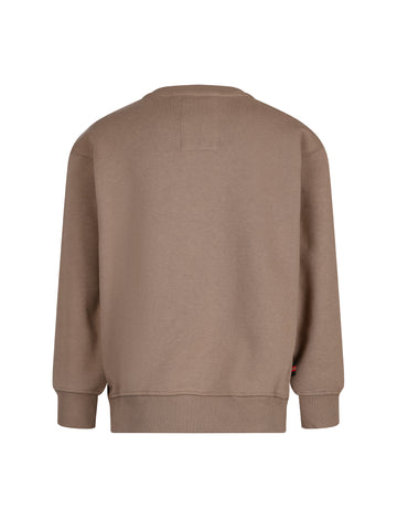 Boy's brown sweatshirt with crew neck and cotton, back view