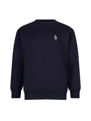 Boy's navy sweatshirt with crew neck and cotton, front view