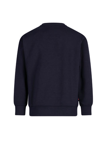 Boy's navy sweatshirt with crew neck and cotton, back view