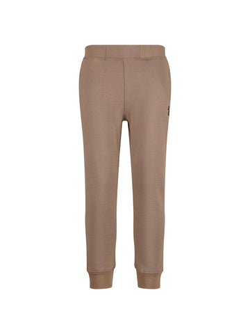 Boy's brown joggers with zip and cotton, front view