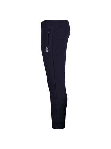 Boy's navy joggers with zip and cotton, side view