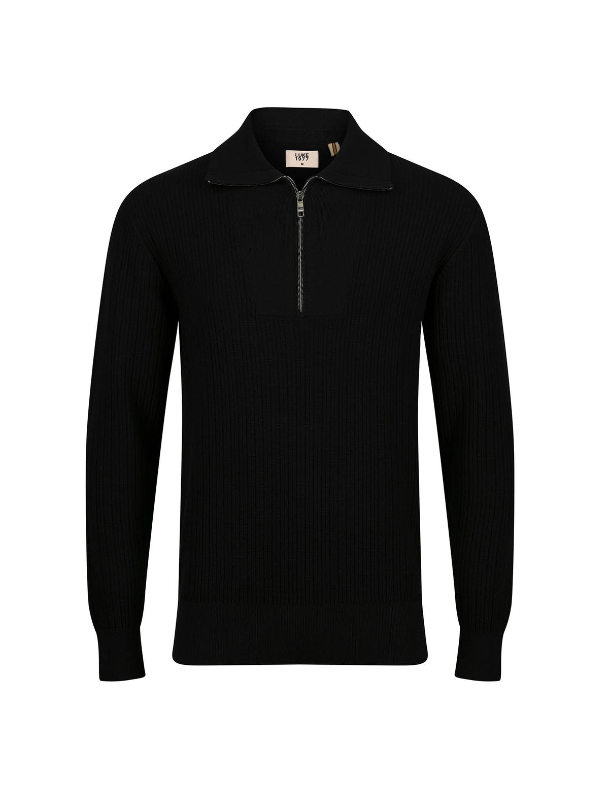 LUKE 1977 Lifton men's pure cotton quarter zip knitted funnel neck jumper in black