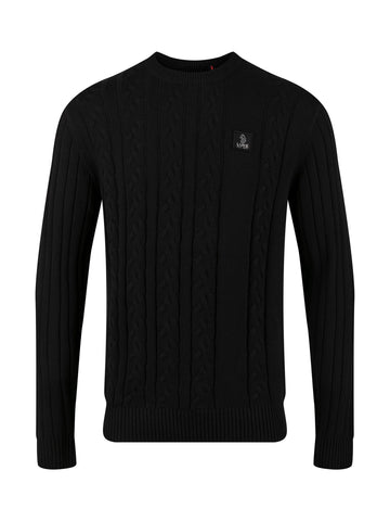 LUKE 1977 Mitcham men's cable knit jumper in black with LUKE EST. 1977 woven label