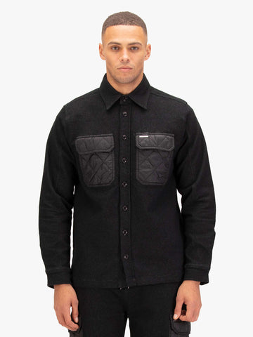 Down Long Sleeve Shirt With Quilted Pocket - Black
