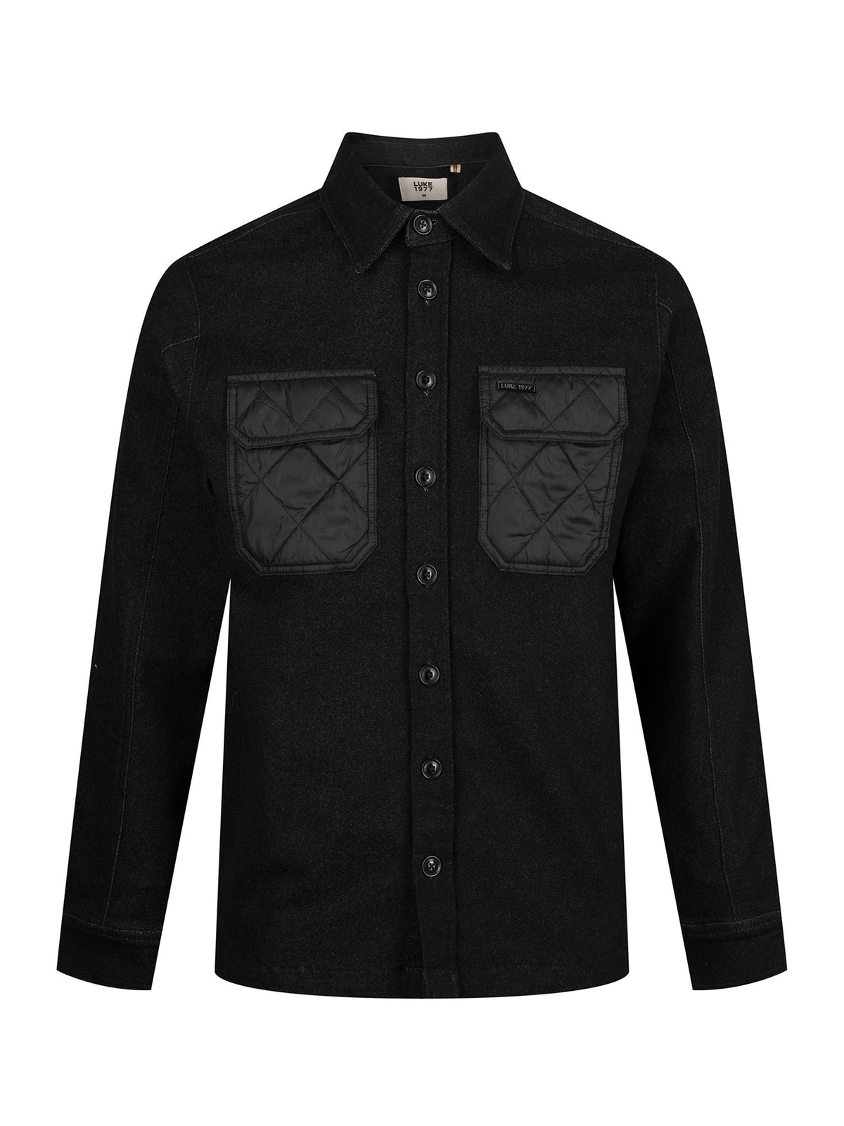 Down Long Sleeve Shirt With Quilted Pocket - Black