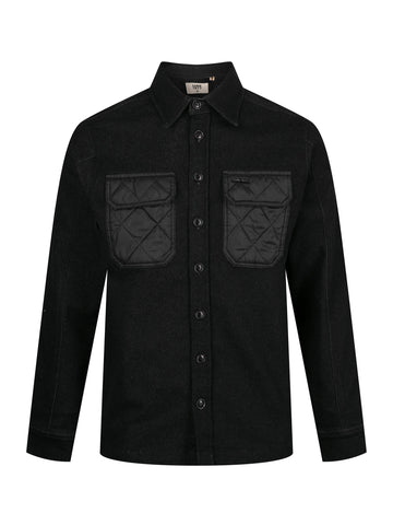 Down Long Sleeve Shirt With Quilted Pocket - Black