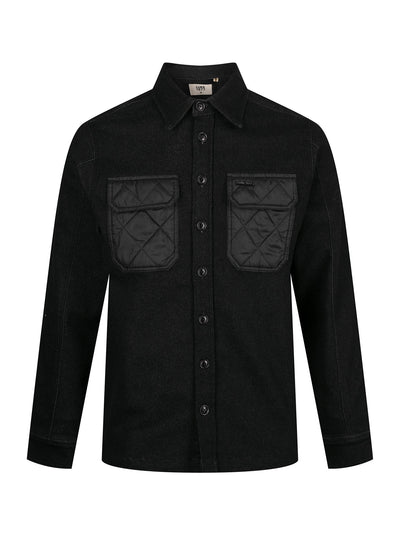 Down Long Sleeve Shirt With Quilted Pocket - Black