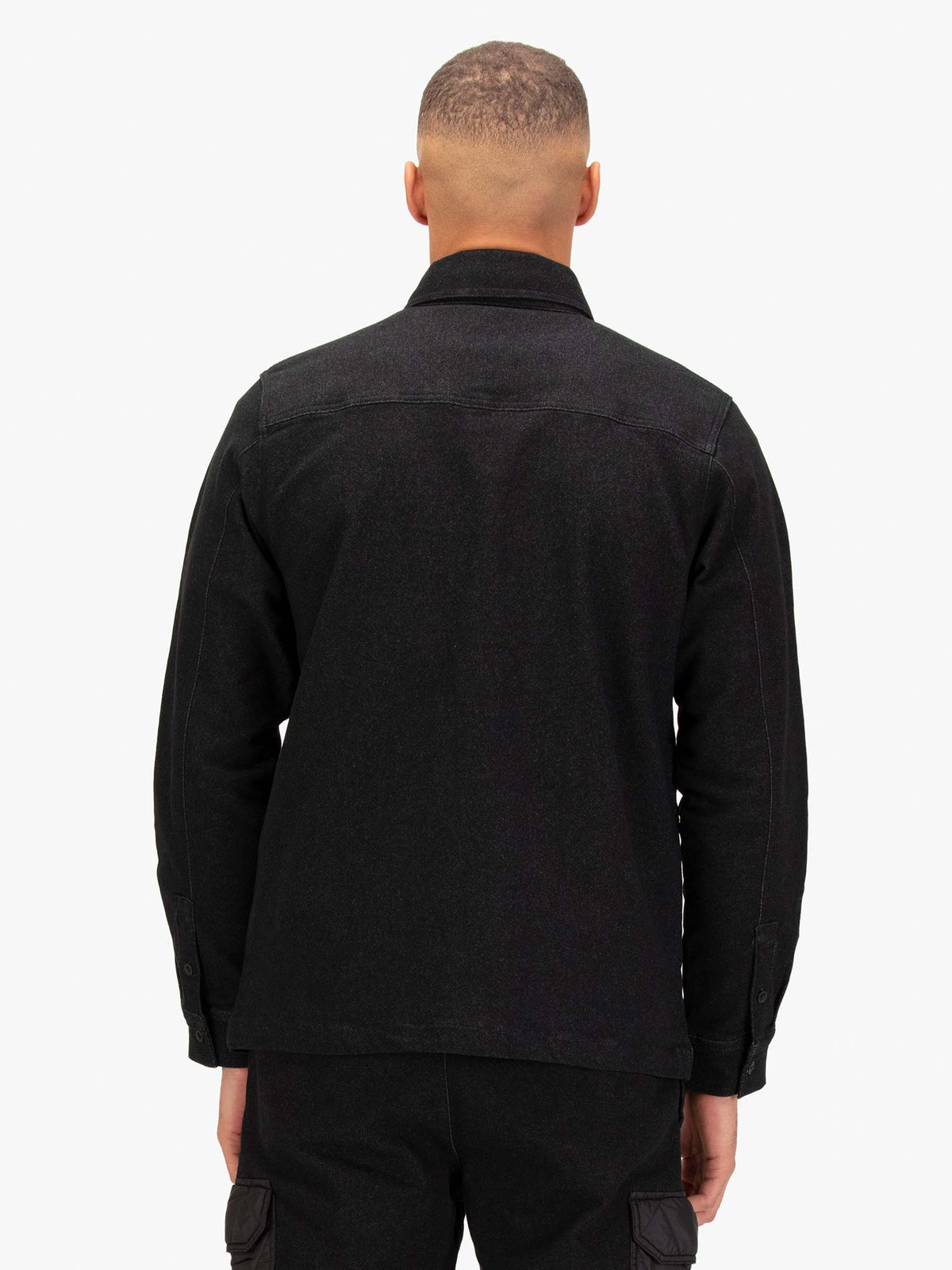 Down Long Sleeve Shirt With Quilted Pocket - Black