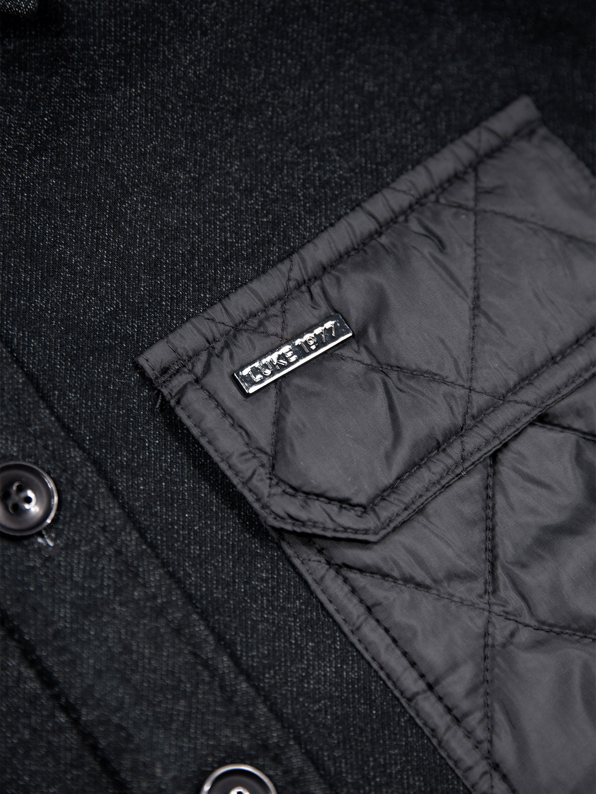 Down Long Sleeve Shirt With Quilted Pocket - Black
