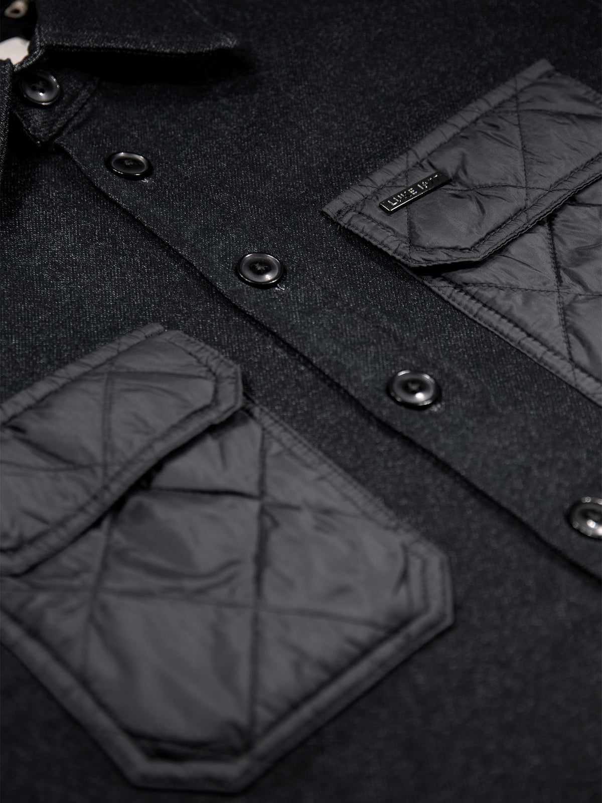 Down Long Sleeve Shirt With Quilted Pocket - Black
