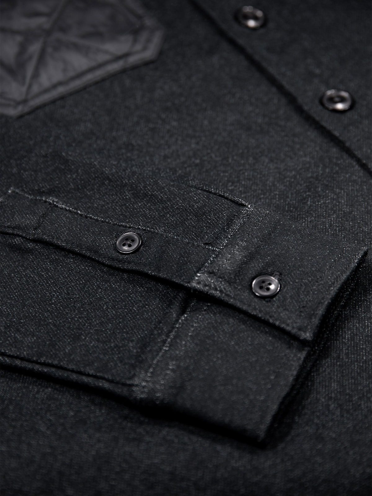 Down Long Sleeve Shirt With Quilted Pocket - Black