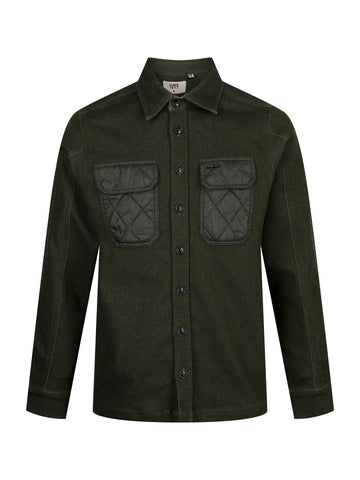 Down Long Sleeve Shirt With Quilted Pocket - Dark Green
