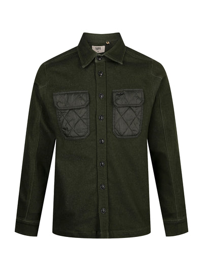 Down Long Sleeve Shirt With Quilted Pocket - Dark Green
