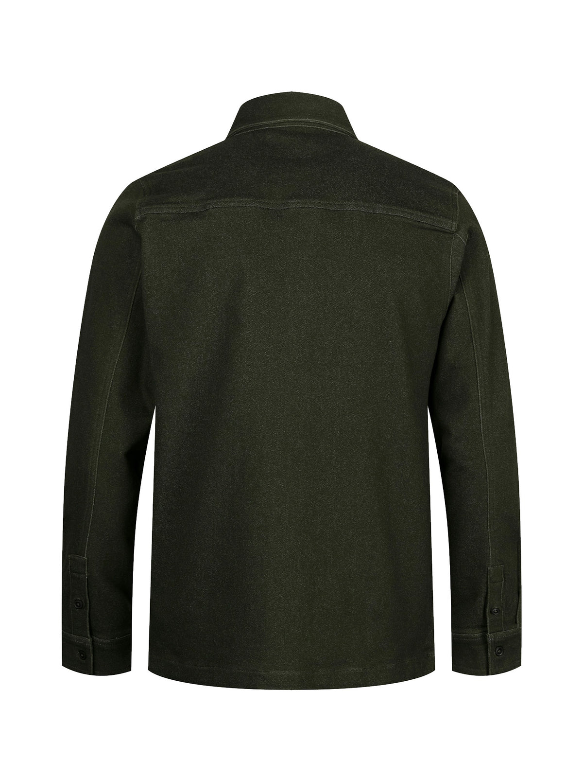 Down Long Sleeve Shirt With Quilted Pocket - Dark Green