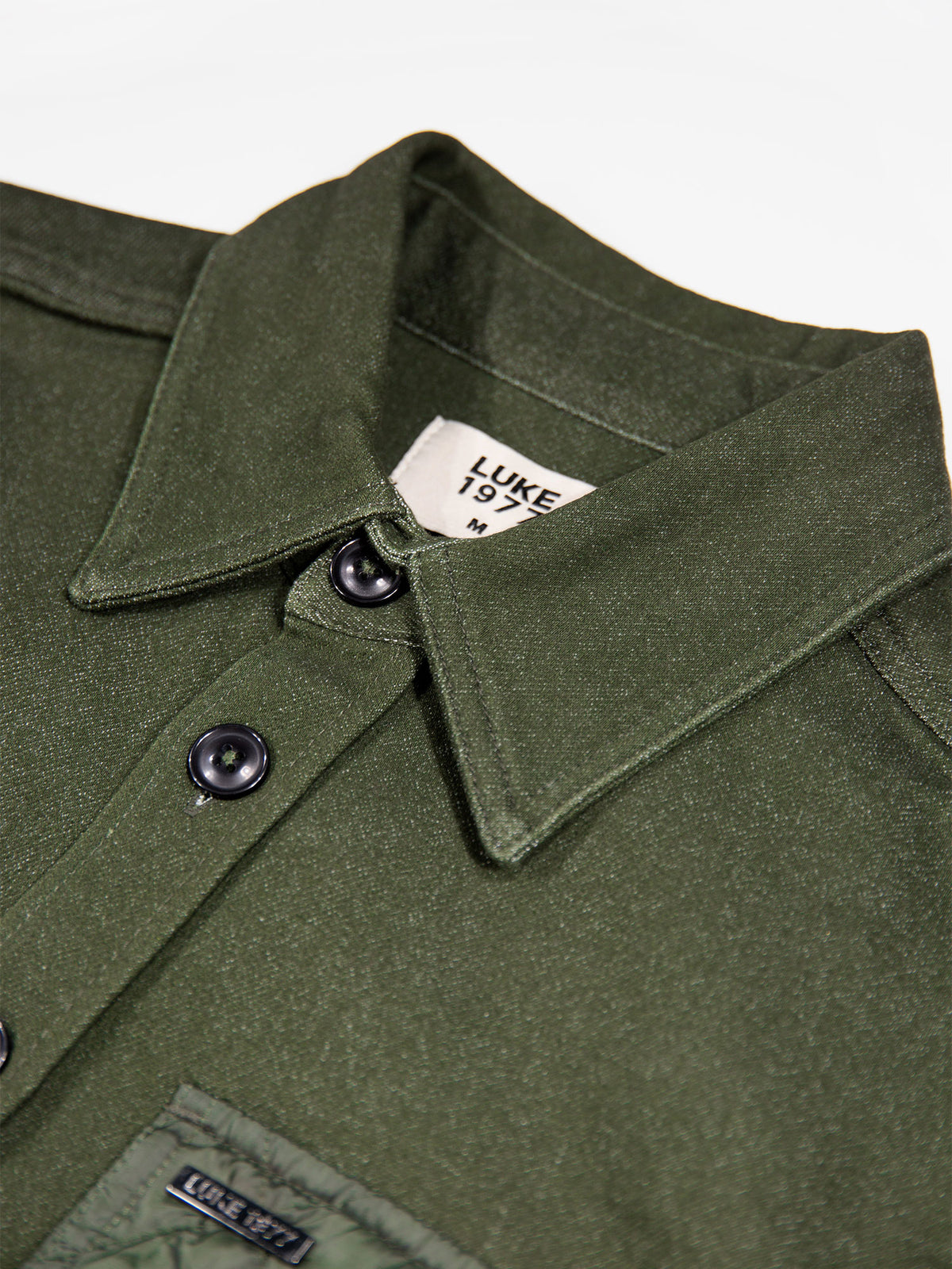 Down Long Sleeve Shirt With Quilted Pocket - Dark Green
