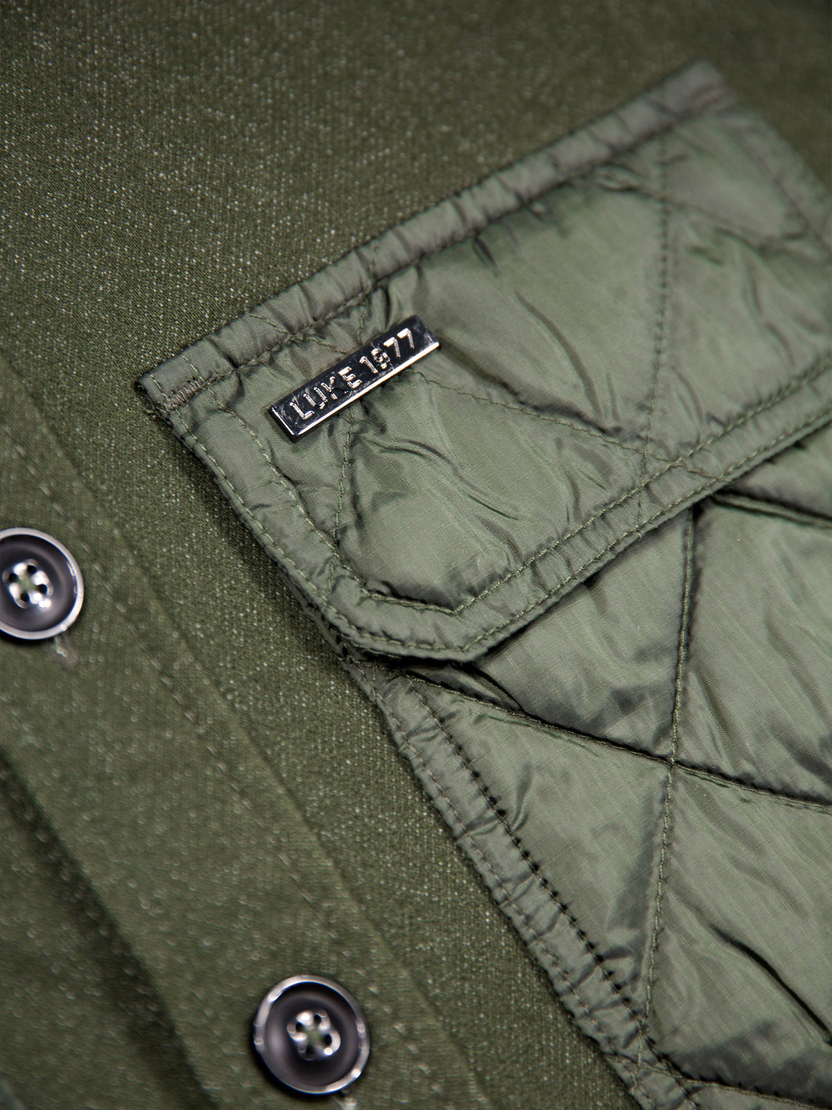 Down Long Sleeve Shirt With Quilted Pocket - Dark Green