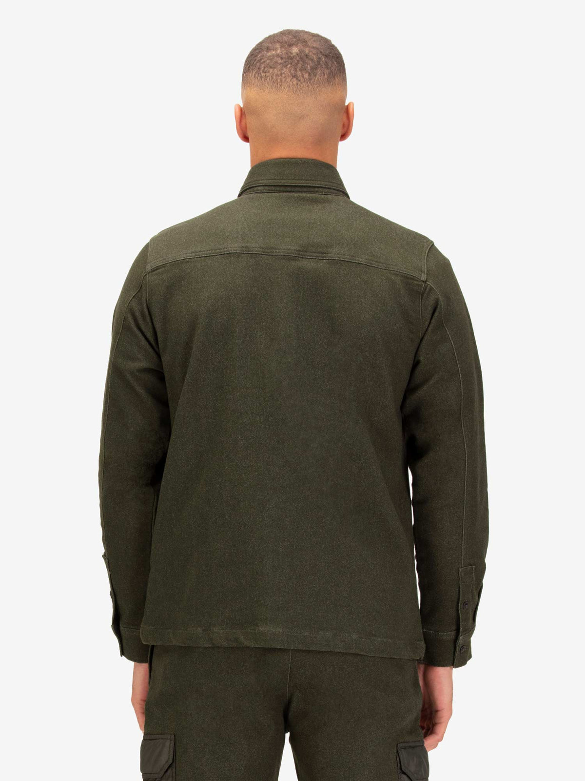 Down Long Sleeve Shirt With Quilted Pocket - Dark Green