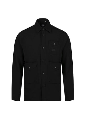 Men's black shirt with button-up front.