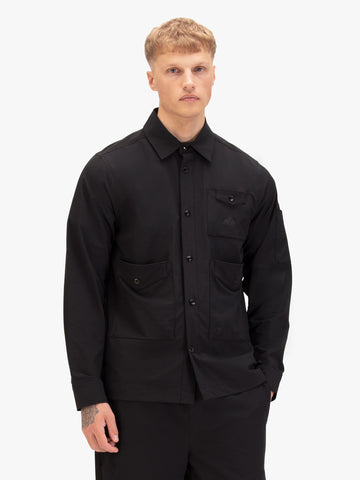 Men's black shirt with button-up front.