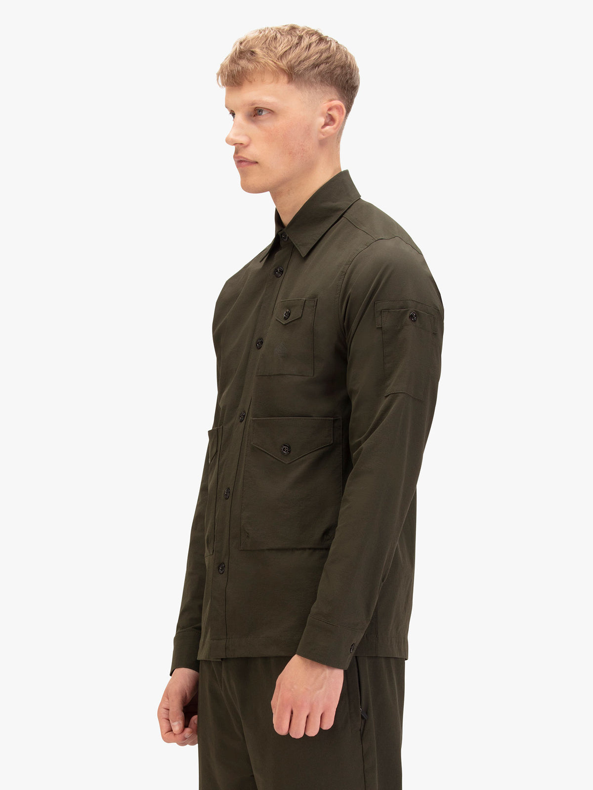 Men's green shirt with button-up front.