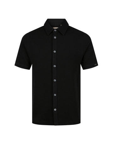 Men's black polo shirt with polo collar.